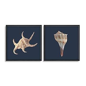 2 Piece Framed Canvas Wall Art for Living Room, Bedroom Conch Theme Canvas Prints for Home Decoration Ready to Hang - 16"x16"x2 Panels