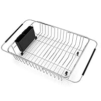 SANNO Expandable Dish Drying Rack,Over The Sink Adjustable Arms Dish Drainer,Dish Rack in Sink or On Counter with Utensil Silverware Storage Holder, Rustproof Stainless Steel