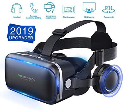 [ 2019 New Version ] WorldSeng VR Headset,VR Headset with Stereo Headphone, Eye Protected HD Vr Headset for 3D Movies and Games, Lightweight Virtual Reality,Cardboard For iPhone and Android Smartphons