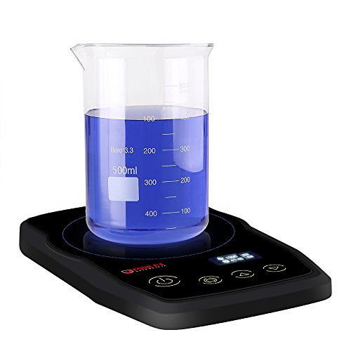 Ultra-Flat Mini Magnetic Stirrer - Four E's Scientific Compact Labware 15-1500RPM with Tempered Glass Plate 1000 ml max. - Portable Appliance with OLED Display Touch Key - US Plug (Black-Grey)
