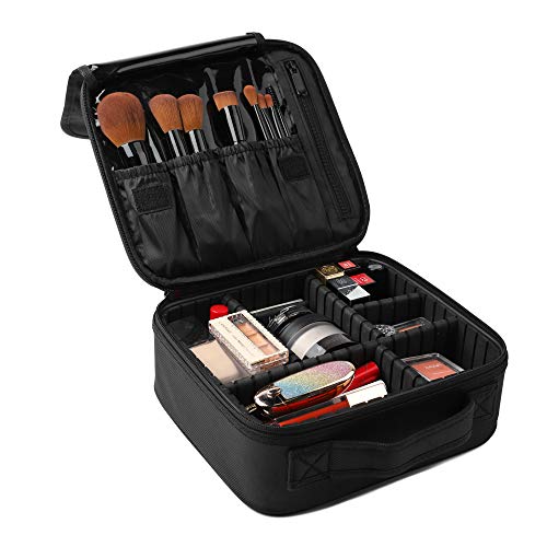 Awekris Travel Makeup Case, Portable Cosmetic Bag Black Cosmetic Train Case Organizer, with Adjustable Dividers for Cosmetics Make Up Tools Toiletry Jewelry - Thumbnail 5