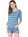 Allegra K Women's Elbow Sleeves Top Round Neck Slim Fit Tee Casual Printed T-Shirt Small Blue Gray