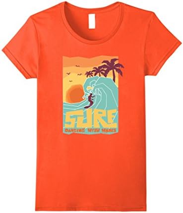 Womens Surf T-Shirt / Tee Waves / Summer / Tropical / Sea / Sand  Medium Orange