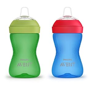 PHILIPS AVENT My Grippy Spout Sippy Cup with Soft Spout and Leak-Proof Design, Blue/Green, 10oz, 2pk, SCF801/21