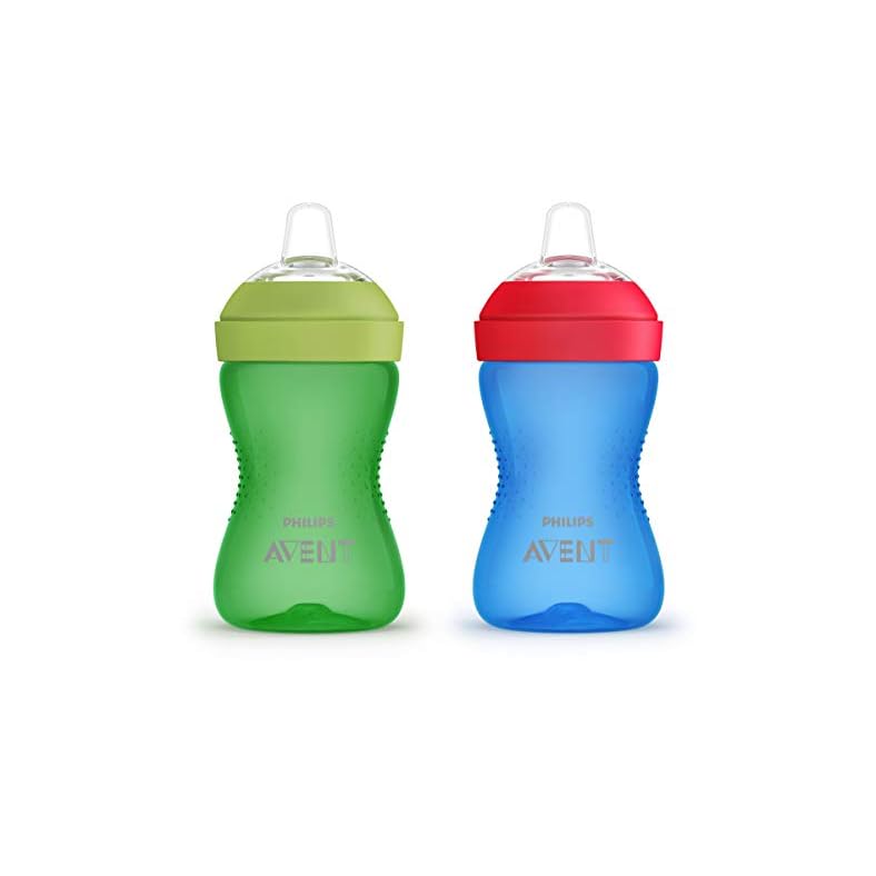 PHILIPS AVENT My Grippy Spout Sippy Cup with Soft Spout and Leak-Proof Design, Blue/Green, 10oz, 2pk, SCF801/21