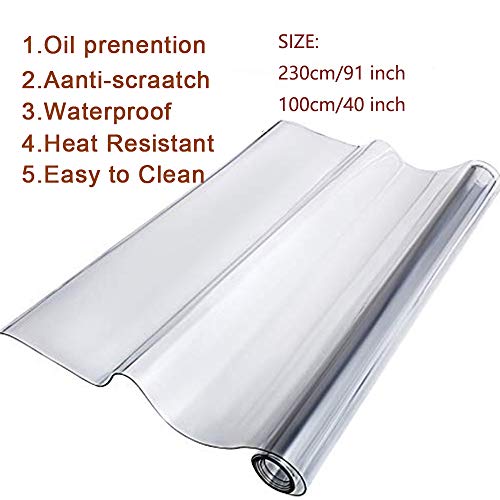 Clear Table Protector Clear PVC Table Cover Protector 1.5mm/2mm Thick Table Pads for Kitchen Dining Room (91 x 40 Inch)