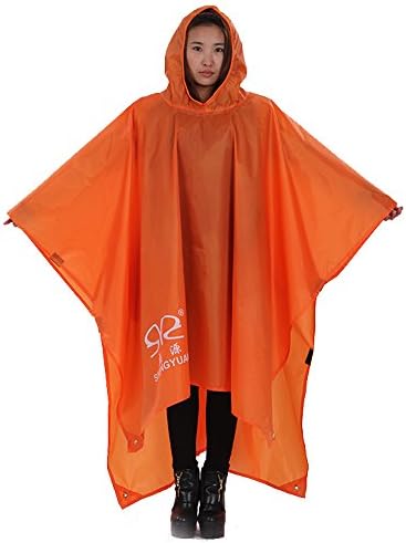 Loogu Versatile Raincoat Poncho Mats Waterproof One Size Fits All Adults Rain Poncho with Hood (Orange)