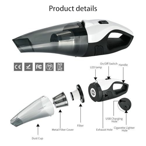 Dual-Power Car Vacuum Cleaner (Cordless Battery + 12V Car Cord), 8000Pa Strong Suction, Portable Handheld Vacuum with LED Light, Type-C Charging, Wet & Dry Mini Duster for Car Interior, Home&Pet Hair