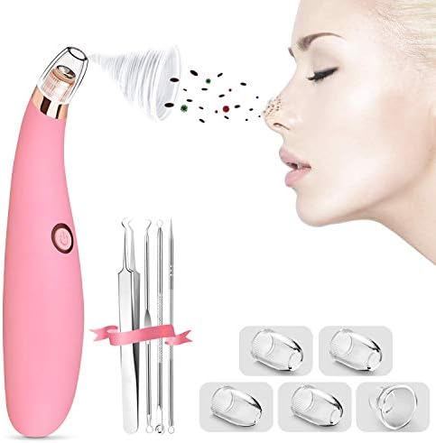 Blackhead Remover - Cute Pore Vacuum kit, 5 Levels Strong Suction for Pimple Acne on Nose Face Sensitive Skin w/Removal Tool (Tweezer Needle), Electric Extractor, USB Rechargeable, Pink Rose Gold…