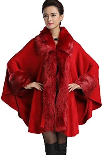 PENER Women Luxury Bridal Faux Fur Shawl Wraps Cloak Coat Sweater Cape