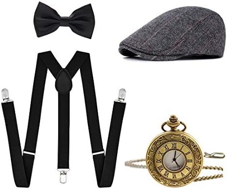 Ziyoot Men's 1920s Accessories Gatsby Gangster Costume Set Gangster Beret Y-Back Suspender