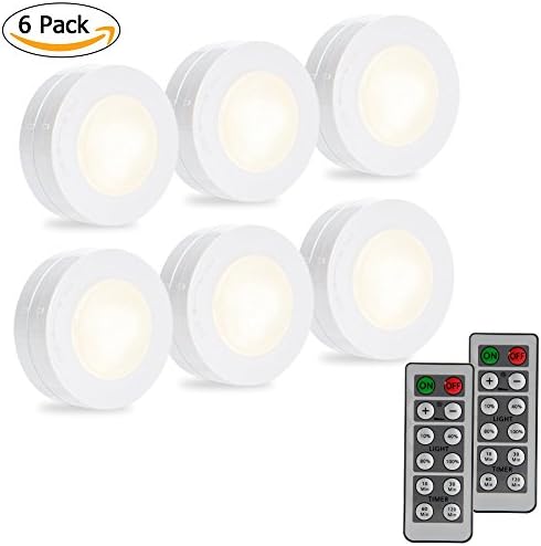 DYTesa Wireless LED Puck Lights, LED Under Cabinet Lighting with Remote Control,Closet Light Battery Operated,Dimmable Under Counter Lights for Kitchen,4000K Natural White Light-6 Pack