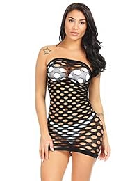 LemonGirl Women's Mesh Lingerie Fishnet Babydoll Mini Dress   Size