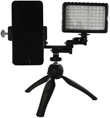Livestream Gear - Smartphone & Dimmable LED Light Tripod Setup for Live Stream, to Fit Large/Jumbo Sized Devices. Dimmable LED Light to Adjust Brightness. (Black Tripod & LED)