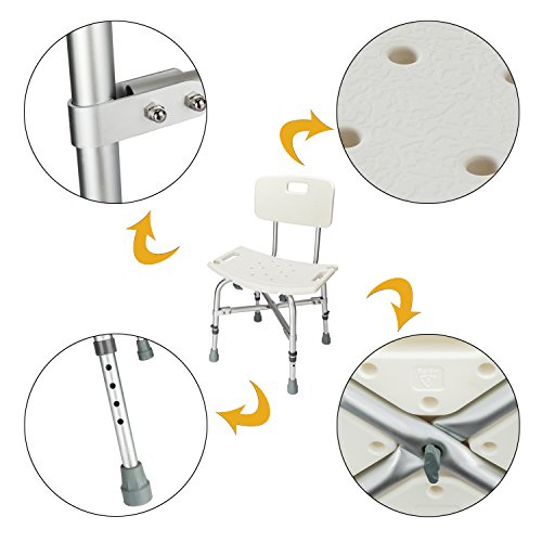 Mefeir Medical Shower Chair Bath Stool Transfer Bench Seat,Upgrade Framework SPA Bathtub Chair, Heavy Duty 450LBS No-slip Adjustable 6 Height (with Back) - Thumbnail 3