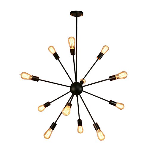 Sputnik Chandelier,Naturous 12 Lights Pendant Lighting,Painted Black Modern Sputnik Light, Vintage Ceiling Light Fixture, UL Listed