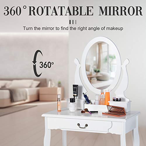 image for Tiptiper Vanity Table Set, Vanity Sets with 360° Rotating Oval Mirror