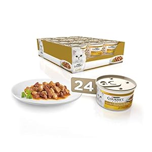 GOURMET Gold Bocaditos en Salsa, Comida Húmeda para Gato Adulto, Paté de Pollo e Hígado, Pack de 24 Latas de 85 g