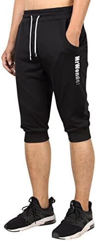 MrWonder Men's Casual Slim Fit Elastic Three-Quarter Lightweight Joggers Sweatpants Drawstring Pockets Running Pants (M, Black)