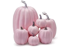 woshilaocai 7PCS Artificial Pumpkins Décor Fall Harvest Thanksgiving/Halloween Holiday Farmhouse Decorations for Home (Dusty Pink)
