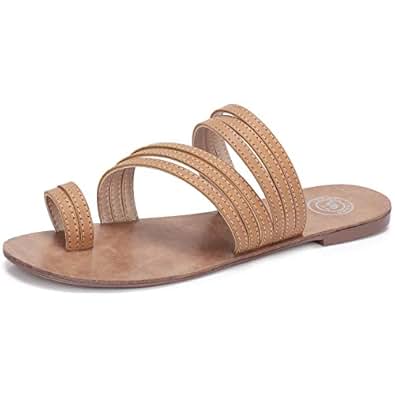Amazon.com | CAMEL CROWN Women's Toe Ring Sandals Summer Slide Flat Strappy Thong Flip Flops 