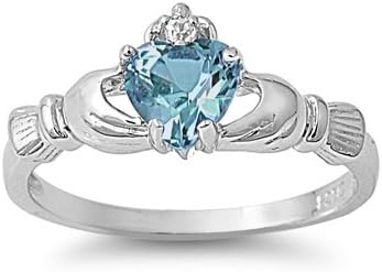 9MM 2ctw Sterling Silver DECEMBER Simulated BLUE ZIRCON HEART ROYAL IRISH Claddagh Ring 4-10