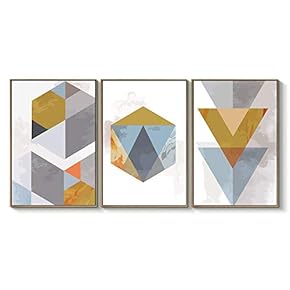 Framed Canvas Wall Art for Living Room, Bedroom Abstract Geometric Canvas Prints for Home Decoration Ready to Hanging - 16"x24"x3 Panels