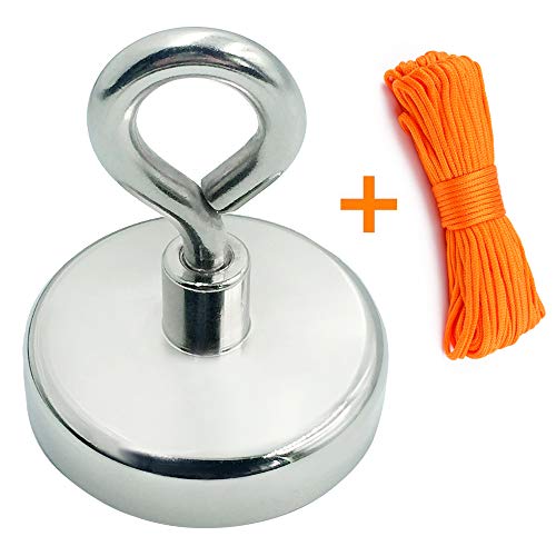 Fishing Magnets with Nylon Braided Rope x 100ft, Super Strong 330LBS(150KG) Pulling Force Rare Earth Neodymium Magnet for Magnet Fishing and Retrieving in River - Diameter 60mm(2.36'') (Y60+Rope)