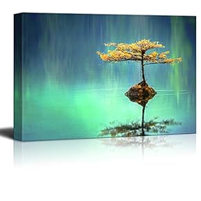 Canvas Wall Art - Lake Landscape Tree - Modern Home Art Stretched and Framed Ready to Hang - 12x18 inches