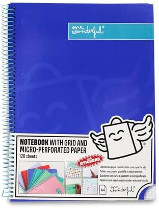 - Libreta A4 Azul - 240 páginas cuadriculadas Microperforadas - Tapa Extradura - Encuadrenación en Espiral- Incluye pegatinas