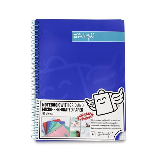 - Libreta A4 Azul - 240 páginas cuadriculadas Microperforadas - Tapa Extradura - Encuadrenación en Espiral- Incluye pegatinas