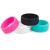 Silicone Wedding Ring For Active Women -Prevents Loss Or Damage To Your Wedding Band -Flexible Rubber Workout Rings Designed For Safety And Comfort - Available in 4 Pack Set and Black