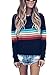 MissLook Women's Rainbow Tops Colorful Striped Shirts Long Sleeve Crew Neck Color Block Casual Blouse