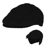 Folie Co. Black Wool Winter Ivy Cabbie Hat w/Fleece Earflaps – Driving Hat