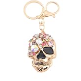 Crystal Skull Keychain, 3D Bling Rhinestone Charm, Multicolor, for Keys, Purse, and Handbag, 4.88 x 1.57 Inch