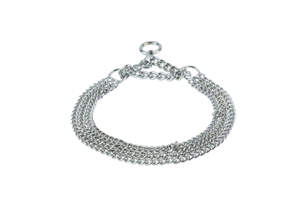 Chain Dog Collar Strong Chrome 2 & 3 Rows Slip Semi-Check Strong Half Check Dog Choker Chain Training Collar (3 Rows, 55cm (21.5in))