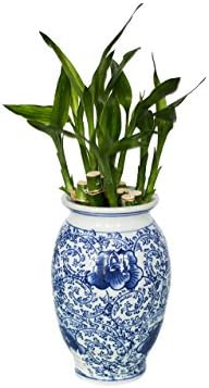 Vagabond Vintage Hand Painted Blue and White Ceramic Vase