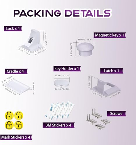 LBOYLOVE® Magnetic Cupboard Locks for Children (8-Locks + 2 Key) - Child Locks for Kitchen Cupboards - Adhesive Magnet Baby Safety Proof Locks for Cabinets and Drawers, Including Screws