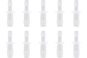 COBETTER 10pcs 1/8" to 1/4" PP Plastic Hose Barb Reducer Fitting, Pharmaceutical Polypropylene Connectors Reducing Barbed Splicer Mender Joint Adapter Union Fittings