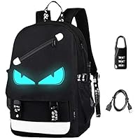 Anime Backpack Luminous Backpack Men School Bags Boys Girls Cartoon Bookbag Noctilucent USB Chargeing port&anti-theft Daybag Women (Evil eye)