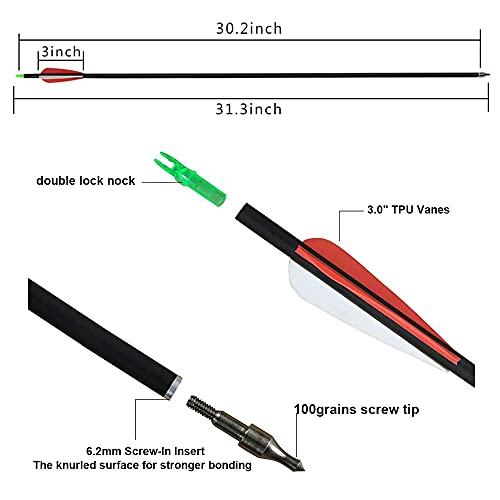 Huntingdoor 30" Archery Carbon Target Arrows Hunting Arrows with Adjustable Nock and Replaceable