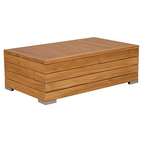 Teako Design Couchtisch Korsika Edelstahl -Teak unbehandeltes Massivholz Wetterfest robust Gartentisch robust