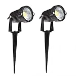 Lemonbest&reg; High Power Outdoor Decorative Lamp Lighting 5W COB LED Landscape Garden Wall Yard Path Light Warm Cool White DC 12V w/ Spiked Stand, Pack of 2 (Cool white)