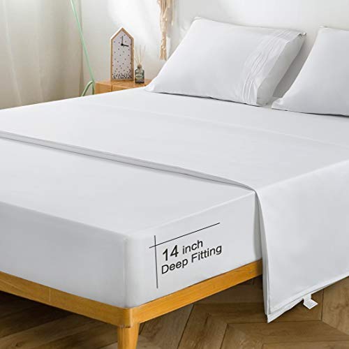 EMONIA 400TC 100 Pakistan Cotton Sheet White Queen Sheets Set, 4Piece LongStaple Cotton