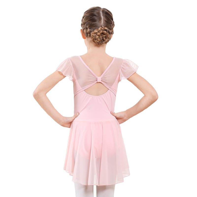 Girls Ballet Leotards with Skirts Toddler Hollow Back Dance Dresses with Ruffle Sleeve