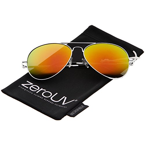 zeroUV - Classic Metal Frame Spring Hinges Color Mirror Lens Aviator Sunglasses 56mm (Silver / Orange Mirror)