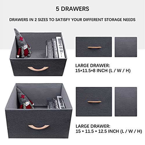 LadyRosian Non-woven Storage Cabinet - 5 Drawer Dressers Closet Dresser - BlackGrey Clothes Storage, Organization and Storage Bedroom - Storage Tower with Steel Frame & Wood Top