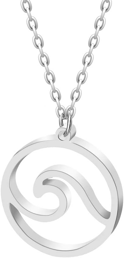 Stainless Steel Ocean Necklace. Hawaii Surfing Sea Ocean Necklace, for Surfer Beachy Circle Pendant Necklaces