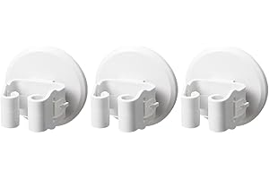 NULYLU 3pcs Mop and Broom Holder Suction Cup Clips Wall-Mounted Anti-Slip Mop Clamp White for Home Cleaning