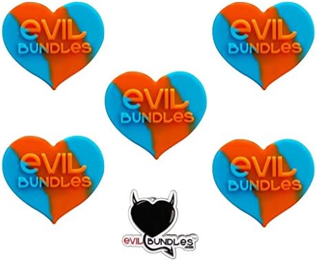 5 Evil Bundles Silicone Concentrate Wax Oil Non Stick Heart Jar Container (Orange / Blue) FREE PIN